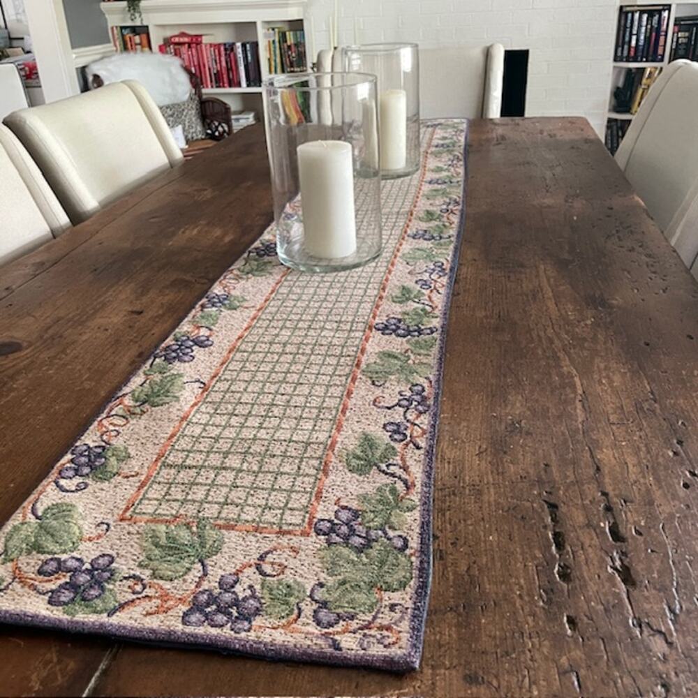Vintage Grape Vine Table Runner Tapestry 72x12 French Country Kitchen Decor